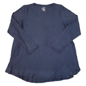 Oxford Blue - Hue Utopia Women's Long Sleeve V-Neck Super Soft Hi-Lo Hem Legging